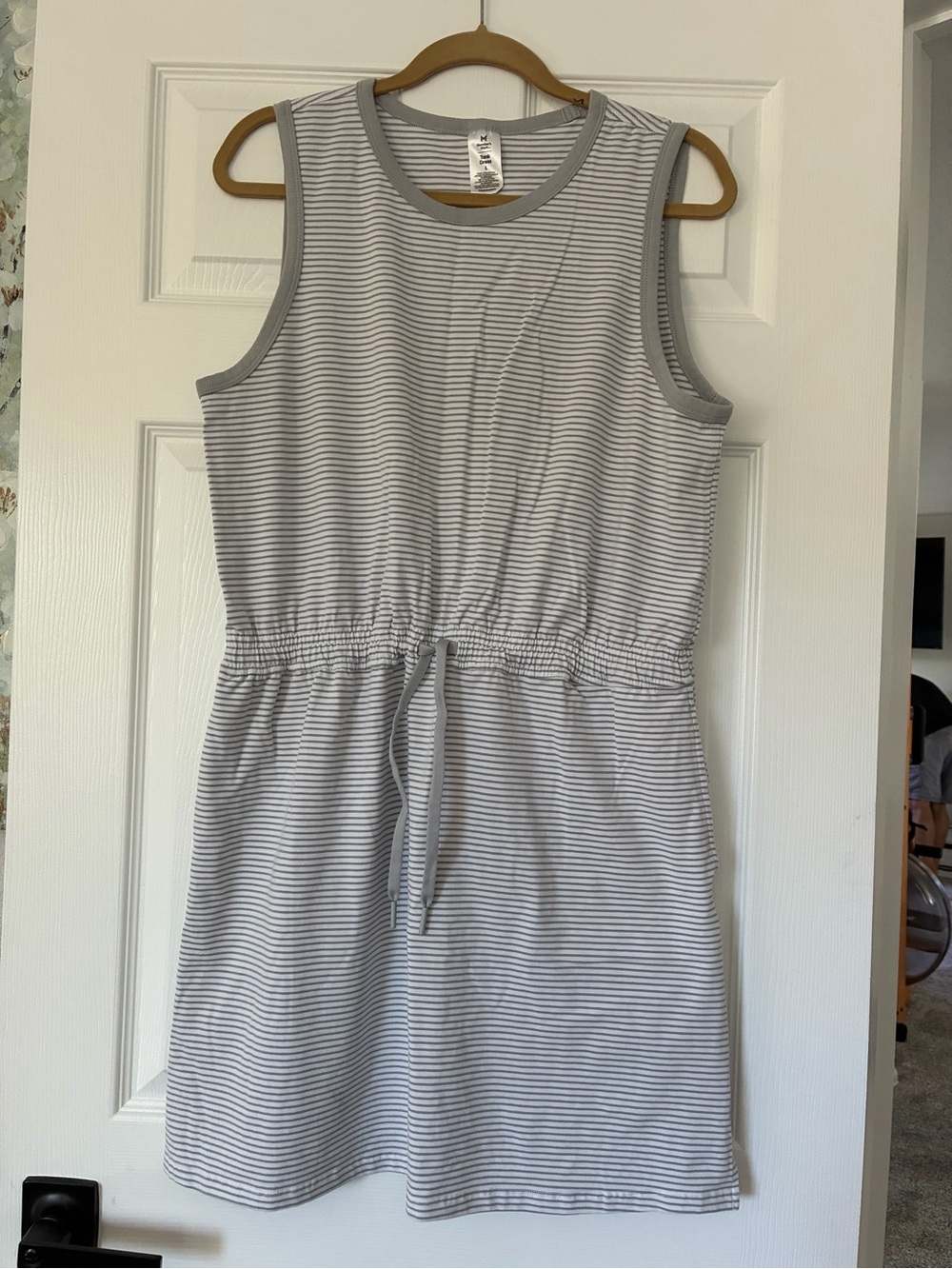 Sleeveless Striped Drawstring Casual Dress - Gray/White by Member’s Mark.